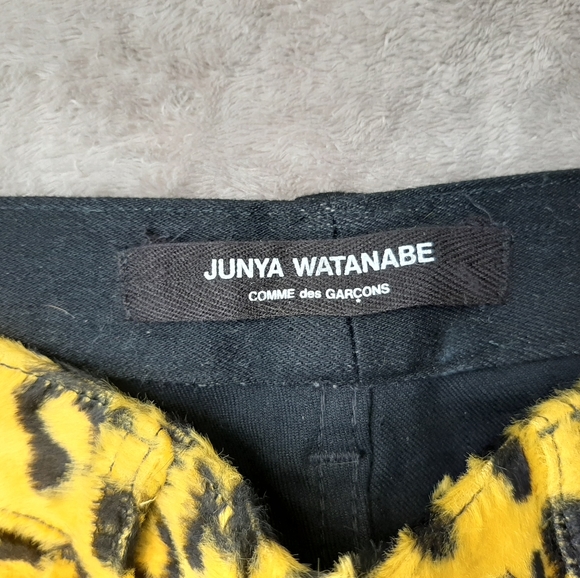 Junya Watanabe Cropped Black With Yellow Animal Print FAUX FUR Jeans - Picture 2 of 8